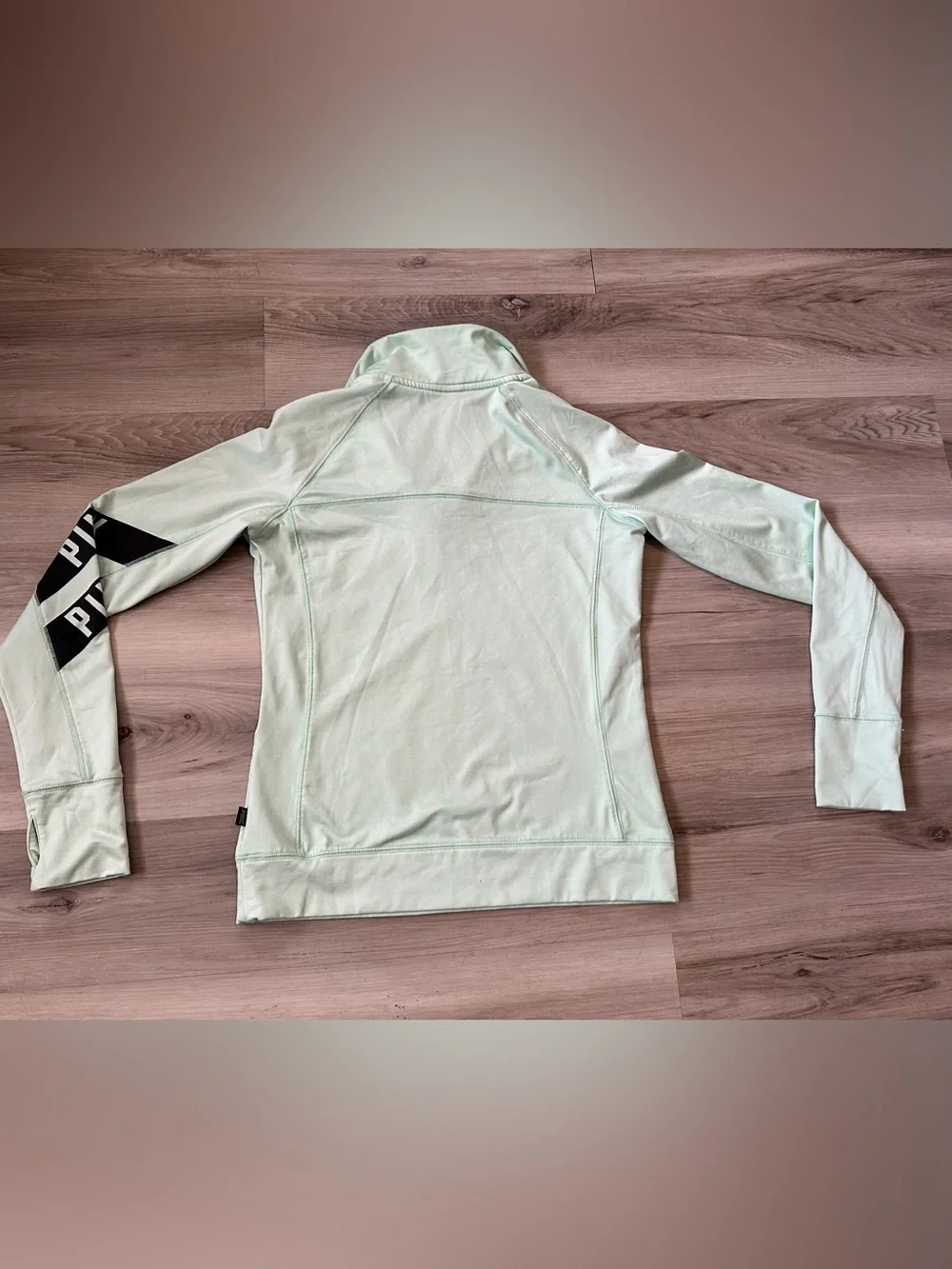 Women’s Pink Victoria Secret Mint & Black Athletic 1/4 Zip Pullover Thumb Holes - Picture 2 of 5